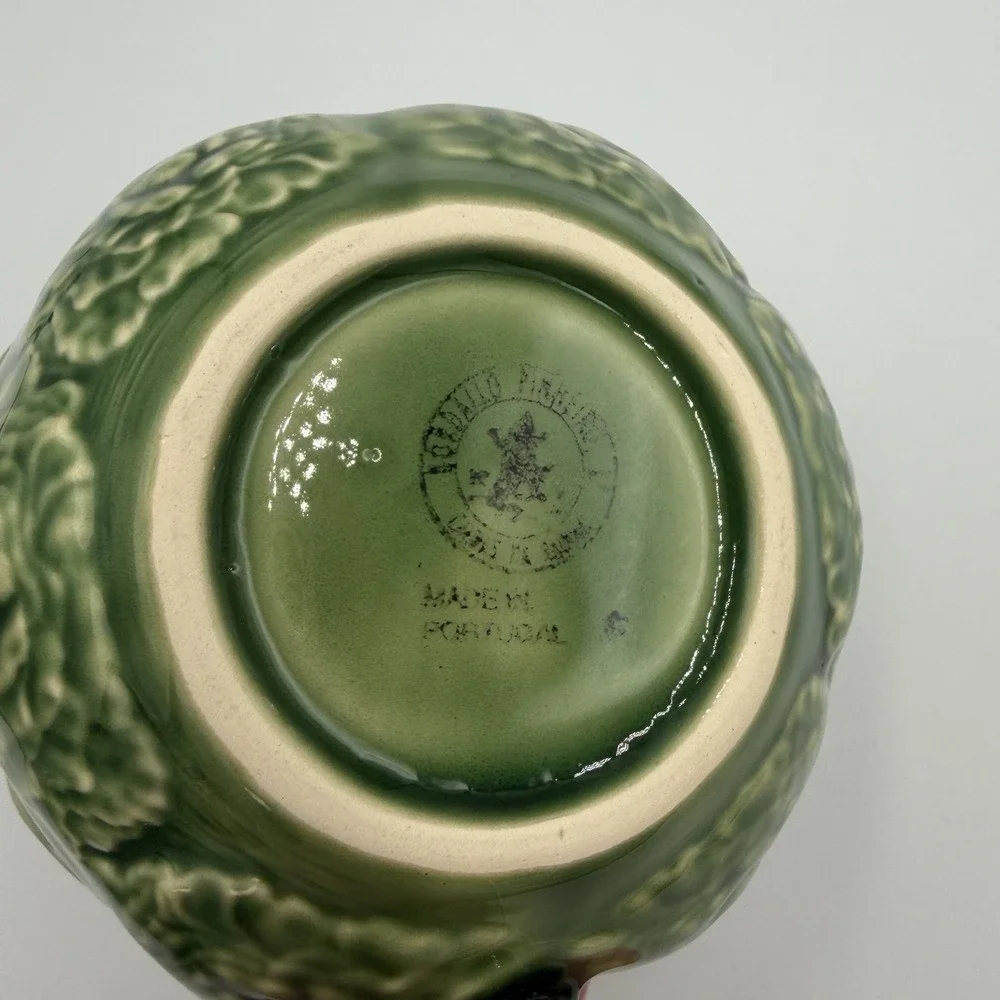 Vintage Bordallo Pinheiro Creamer & Lidded Sugar Bowl Rabbit Green Majolica Set